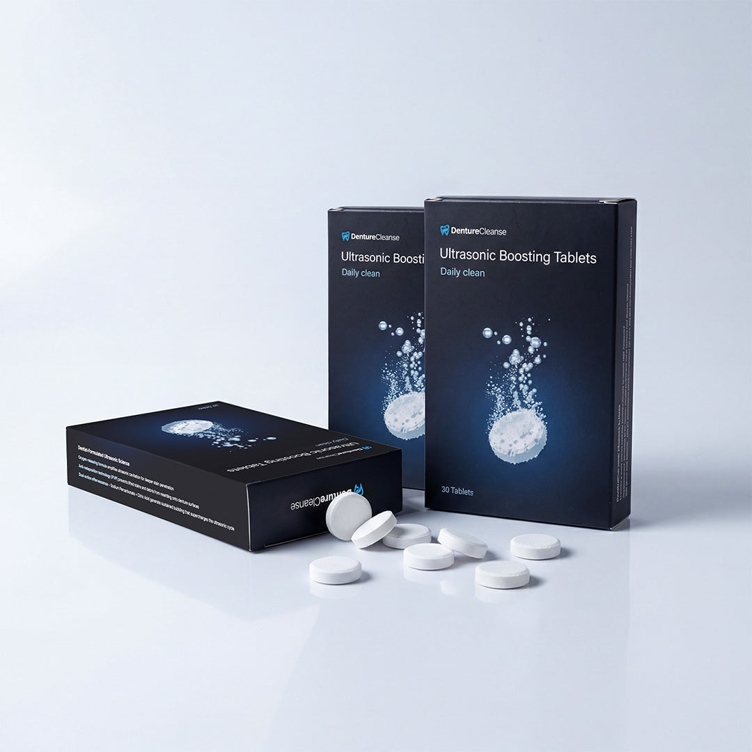 DentureCleanse Ultrasonic Boosting Tablets boxes